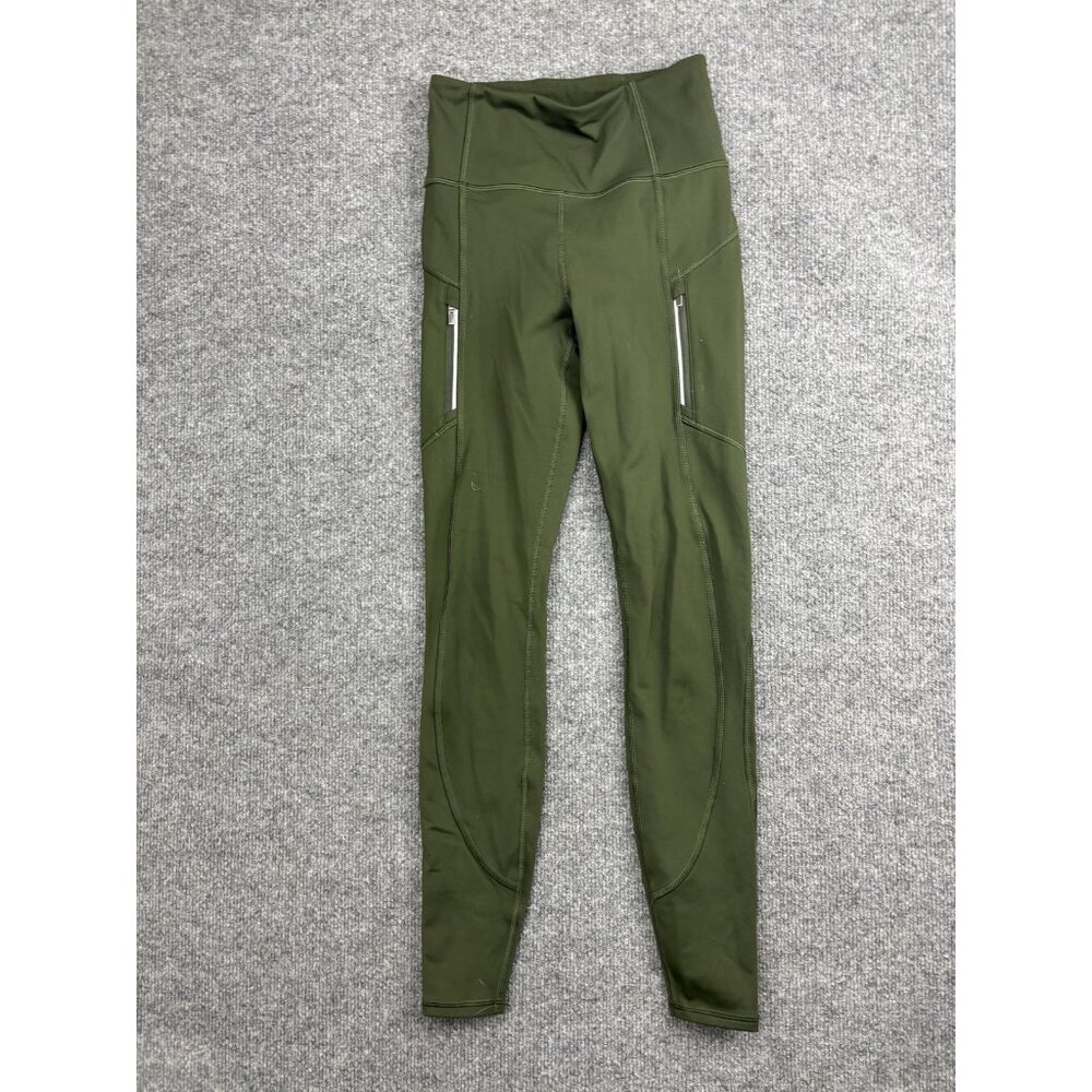 Athleta‎ Leggings Womens XXS Green Rainier Tight Fleece Lined Ankle Zip Pockets